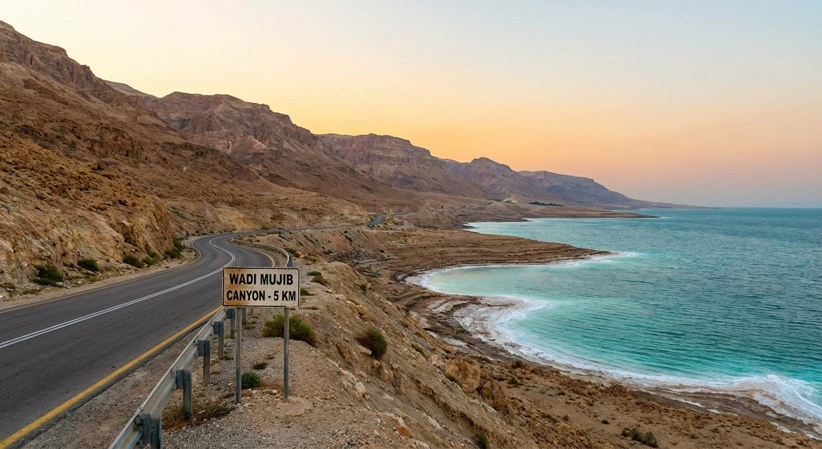 Where is Wadi Mujib location Dead Sea Jordan