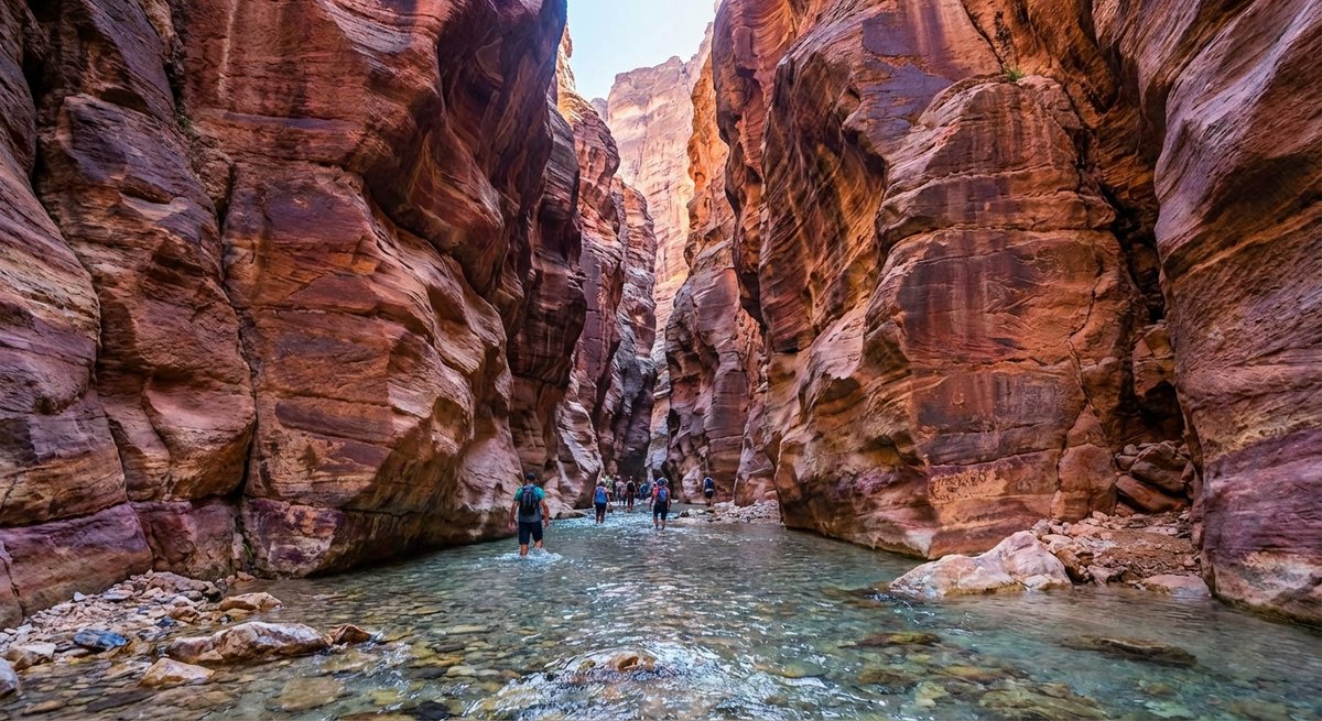 Wadi Mujib canyon landscape and river