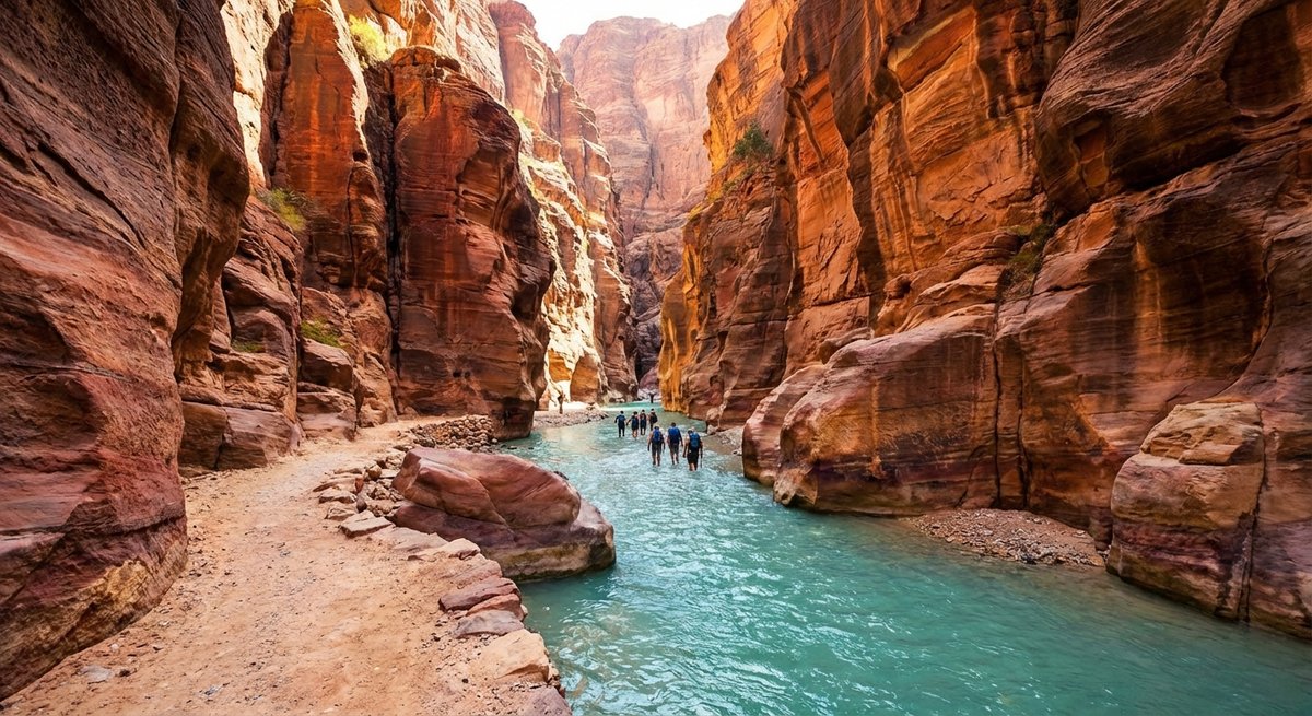 Wadi Mujib canyon and trail views